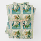 ヴィンテージビクトリアンクリスマスエンジェルとツリーブルー ラッピングペーパーシート (インサイチュ)