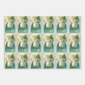 ヴィンテージビクトリアンクリスマスエンジェルとツリーブルー ラッピングペーパーシート (正面)