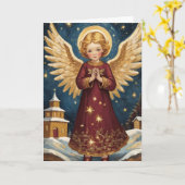 ヴィンテージビクトリアンクリスマスエンジェルスターリーナイト カード (黄色い花)