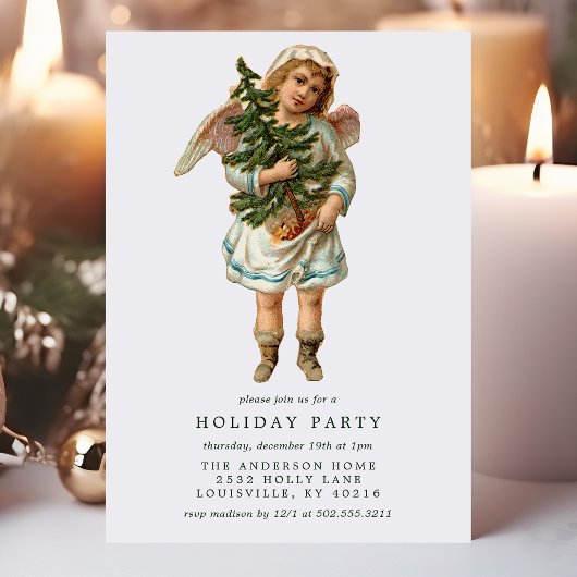 ヴィンテージビクトリアンクリスマスエンジェルホリデーパーティー 招待状