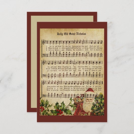 ヴィンテージビクトリアンクリスマスカロル音楽 サンキューカード (正面/裏面)