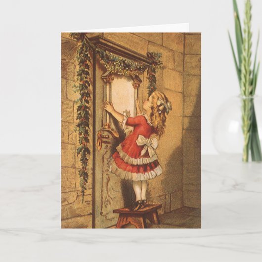 ヴィンテージビクトリアンクリスマスガールぶら下がったズ・アガーランド シーズンカード (正面)