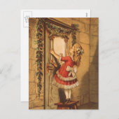ヴィンテージビクトリアンクリスマスガールぶら下がったズ・アガーランド シーズンポストカード (正面/裏面)