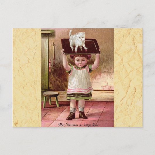 ヴィンテージビクトリアンクリスマスキャット1880s シーズンポストカード (正面)