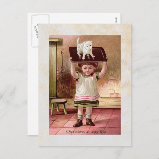 ヴィンテージビクトリアンクリスマスキャット1880s シーズンポストカード (正面/裏面)
