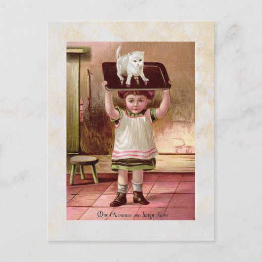 ヴィンテージビクトリアンクリスマスキャット1880s シーズンポストカード (正面)