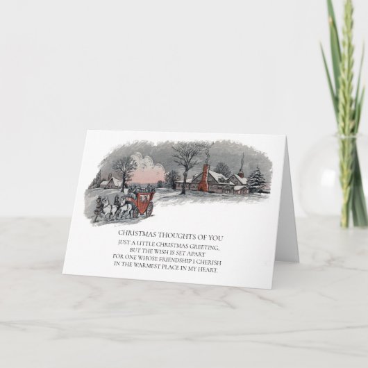 ヴィンテージビクトリアンクリスマスキャリッジスノーウィーホリデー シーズンカード (正面)