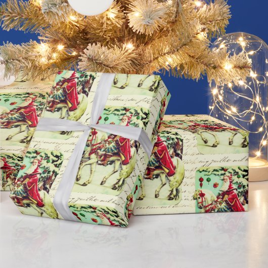 ヴィンテージビクトリアンクリスマスサンタオンホース ラッピングペーパー (クリスマス)