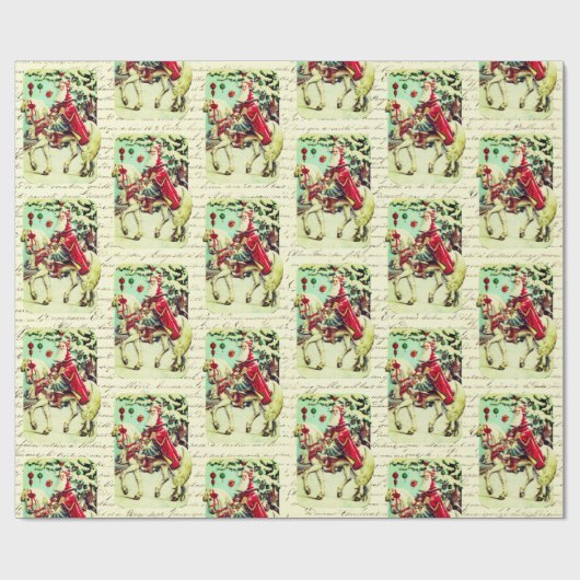 ヴィンテージビクトリアンクリスマスサンタオンホース ラッピングペーパー (フラット)