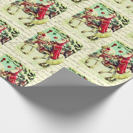 ヴィンテージビクトリアンクリスマスサンタオンホース ラッピングペーパー (角)