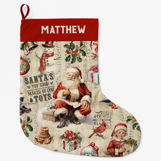 ヴィンテージビクトリアンクリスマスサンタクロース ラージクリスマスストッキング (正面)
