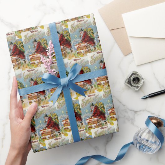 ヴィンテージビクトリアンクリスマスサンタコラージエフエメラ ラッピングペーパー