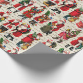 ヴィンテージビクトリアンクリスマスサンタパターンスクリプト ラッピングペーパー (角)