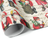 ヴィンテージビクトリアンクリスマスサンタパターンスクリプト ラッピングペーパー (ロールコーナー)