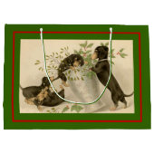 ヴィンテージビクトリアンクリスマスダッシュント犬グリーン ラージペーパーバッグ (裏面)