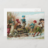ヴィンテージビクトリアンクリスマスチャイルドロガー シーズンポストカード (正面/裏面)