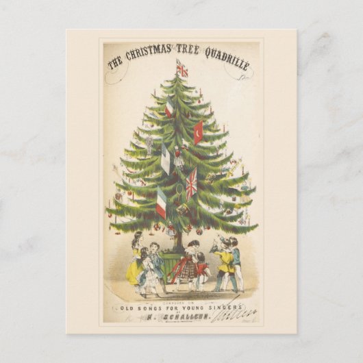 ヴィンテージビクトリアンクリスマスツリーホリデーカード シーズンポストカード (正面)