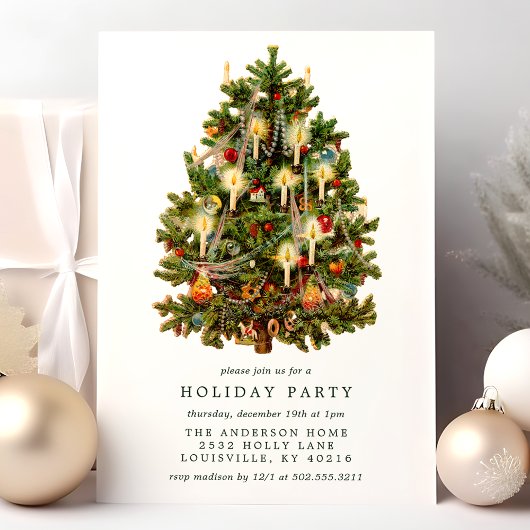 ヴィンテージビクトリアンクリスマスツリーホリデーパーティー 招待状