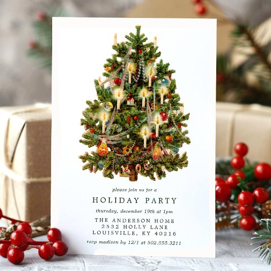 ヴィンテージビクトリアンクリスマスツリーホリデーパーティー 招待状
