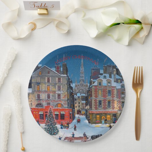 ヴィンテージビクトリアンクリスマスビレッジ ペーパープレート (ウェディング)