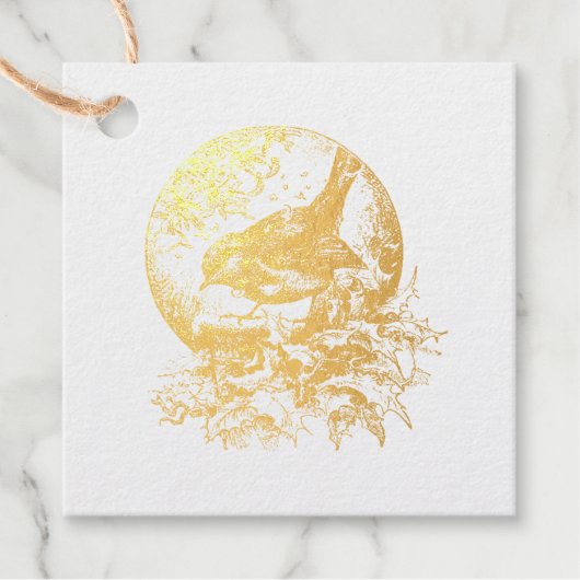 ヴィンテージビクトリアンクリスマスフォイル、冬の鳥 フェイバータグ (正面)