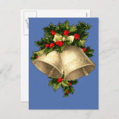 ヴィンテージビクトリアンクリスマスベルカード、シール シーズンポストカード (正面/裏面)