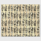 ヴィンテージビクトリアンクリスマスベージュサンタパターン ラッピングペーパー (フラット)