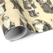 ヴィンテージビクトリアンクリスマスベージュサンタパターン ラッピングペーパー (ロールコーナー)