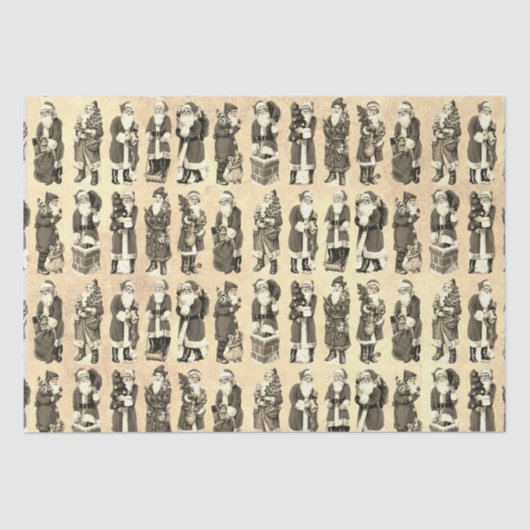 ヴィンテージビクトリアンクリスマスベージュサンタパターン 薄葉紙 (正面)