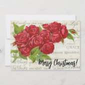 ヴィンテージビクトリアンクリスマスレッドローズブーケ シーズンカード (正面)