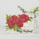 ヴィンテージビクトリアンクリスマスレッドローズブーケ シーズンカード (スタンド正面)