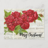 ヴィンテージビクトリアンクリスマスレッドローズブーケ シーズンポストカード (正面)