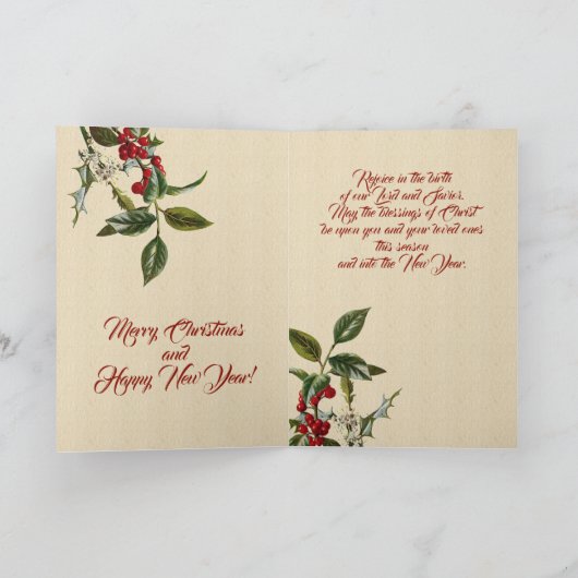 ヴィンテージビクトリアンクリスマス天使とベビーイエス シーズンカード (内部)