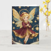 ヴィンテージビクトリアンクリスマス妖精パーソナライズ文字 カード (黄色い花)