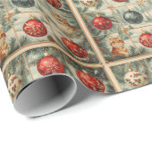 ヴィンテージビクトリアンクリスマス猫オーナメントパイン ラッピングペーパー (ロールコーナー)