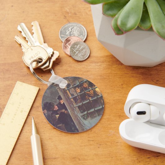 ヴィンテージビクトリアンクリスマス、パーティーの人々 キーホルダー (デスク)