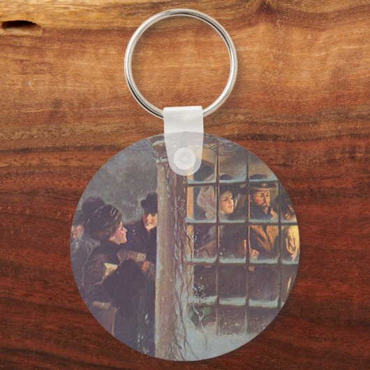 ヴィンテージビクトリアンクリスマス、パーティーの人々 キーホルダー (正面)