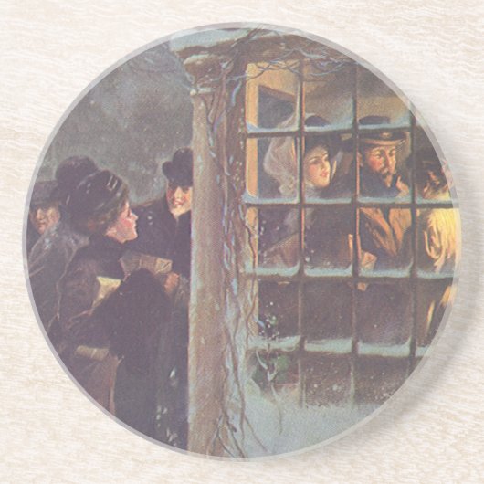 ヴィンテージビクトリアンクリスマス、パーティーの人々 コースター (正面)