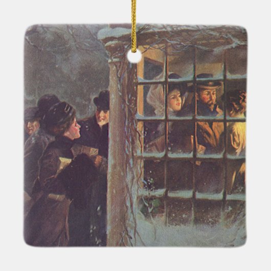 ヴィンテージビクトリアンクリスマス、パーティーの人々 セラミックオーナメント (裏面)