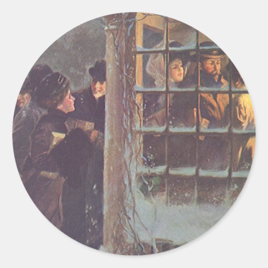 ヴィンテージビクトリアンクリスマス、パーティーの人々 ラウンドシール (正面)