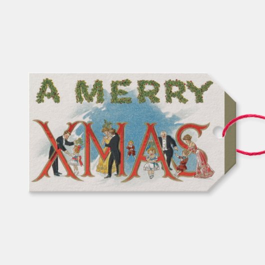ヴィンテージビクトリアンクリスマス、メリークリスマスパーティー ギフトタグ (正面(横))
