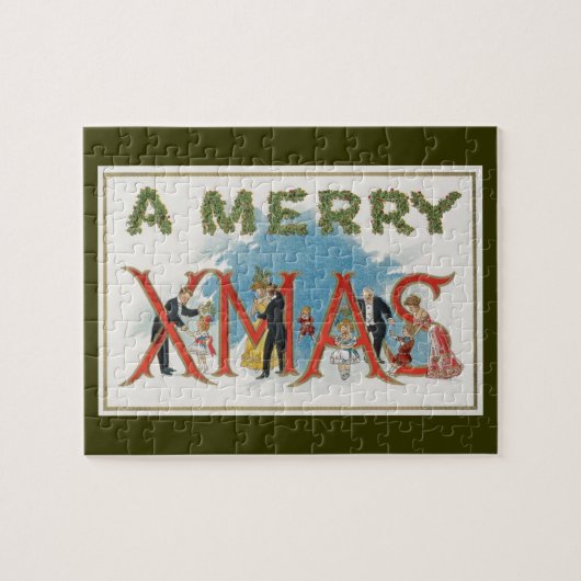 ヴィンテージビクトリアンクリスマス、メリークリスマスパーティー ジグソーパズル (横)
