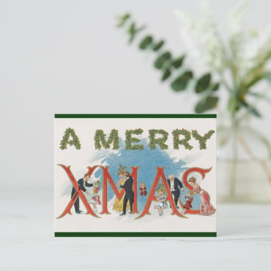 ヴィンテージビクトリアンクリスマス、メリークリスマスパーティー ポストカード (スタンド正面)