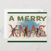 ヴィンテージビクトリアンクリスマス、メリークリスマスパーティー ポストカード (正面/裏面)