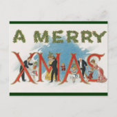 ヴィンテージビクトリアンクリスマス、メリークリスマスパーティー ポストカード (正面)