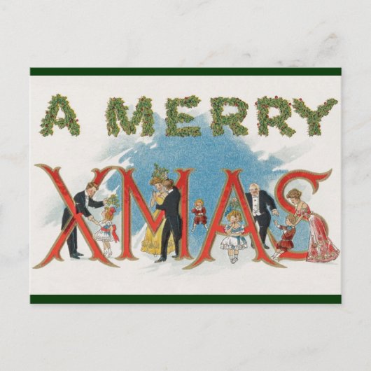 ヴィンテージビクトリアンクリスマス、メリークリスマスパーティー ポストカード (正面)
