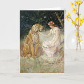 ヴィンテージビクトリアンコケットレディアンドタイガー カード (黄色い花)