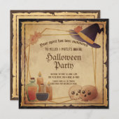 ヴィンテージビクトリアンゴシックウィッチハローウィンパーティ 招待状 (正面/裏面)