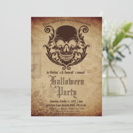 ヴィンテージビクトリアンゴシックスカルハローウィンパーティ 招待状 (スタンド正面)