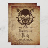 ヴィンテージビクトリアンゴシックスカルハローウィンパーティ 招待状 (正面/裏面)